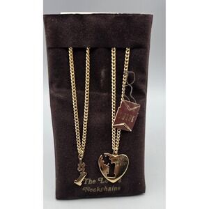 Vintage SWANK Lovers Neckchains #1 In My Heart Matching Necklace Set Gold Tone